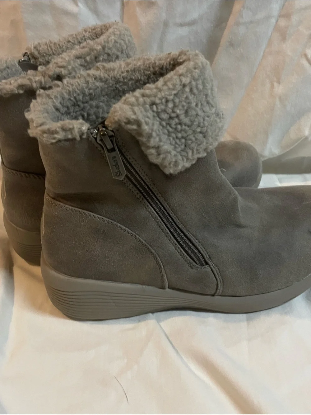 Women's Faux-Shearling Cuffed Ankle Boots - Taupe